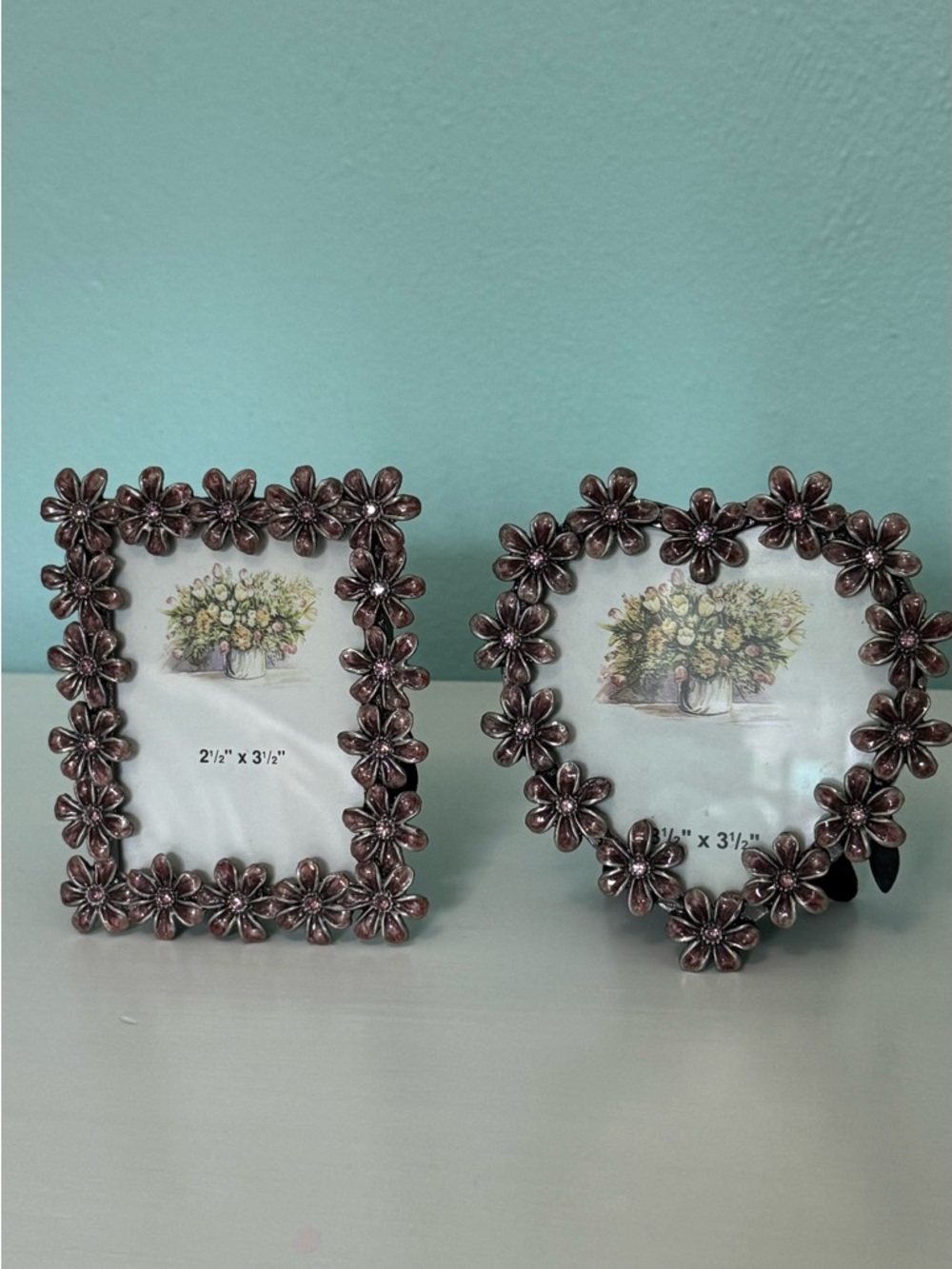 Decorative Floral Metal Picture Frames - Pink Bronze Finish (Set of 2)